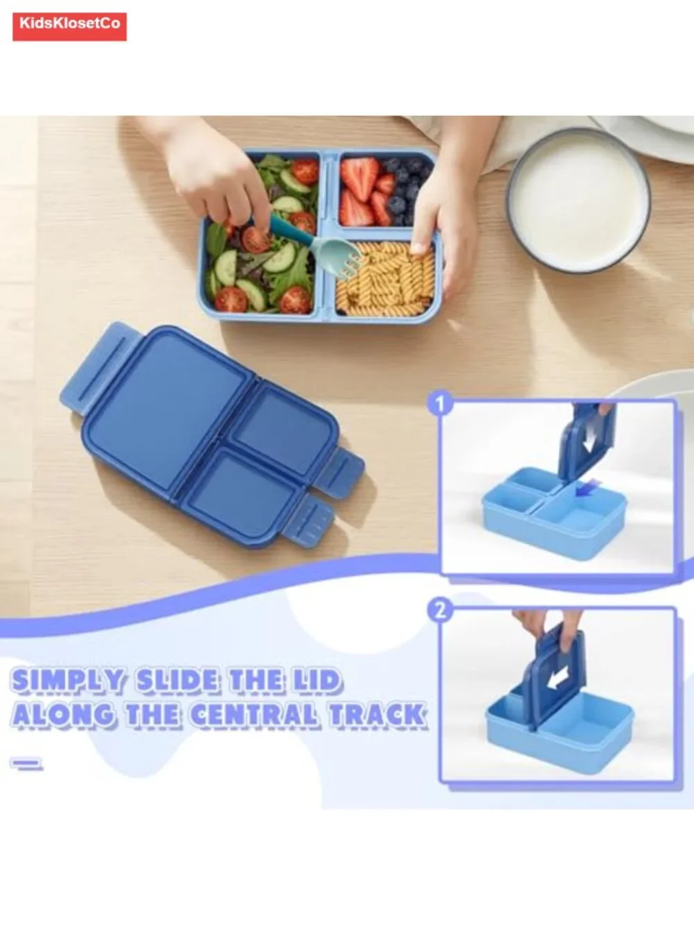 2 Pack Bento Snack Box Container for Kids Adults | 3 Compartment Leak-Proof